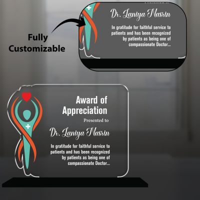 Personalized Doctor Appreciation Award Custom Acrylic Trophy with Name & Message, UV Printed Medical Recognition Trophy for Healthcare Professionals